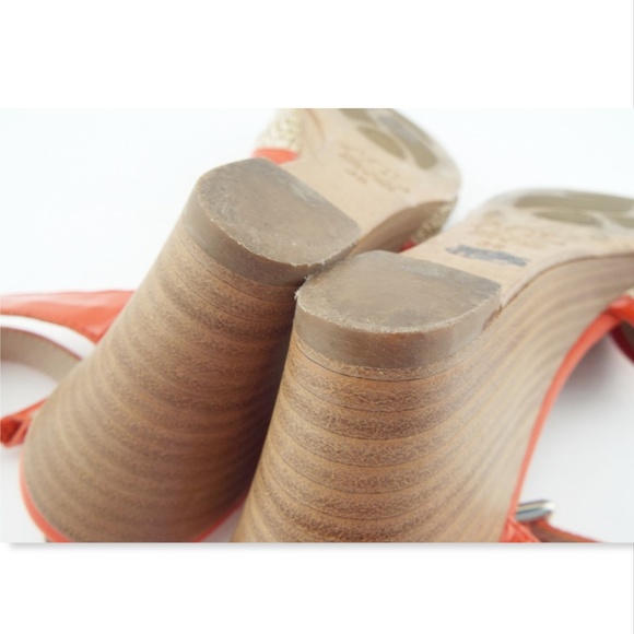 AGL Orange Patent Leather Raffia Wedge Sandals 38 - Picture 7 of 8